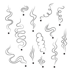 Smoking fumes line icons. Vector smoke smell spiral scent signs. Set of linear smoke elements. Vector illustration.