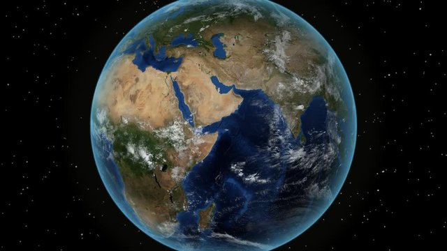 Mali. 3D Earth in space - zoom in on Mali outlined. Star sky background