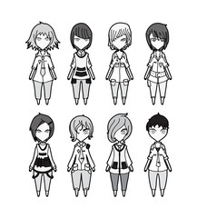 Characters vector set cartoon design mobile game dress up Illustration on White Background eps10