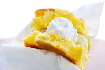 ice cream closeup flat bread focaccia gelato italian sweet