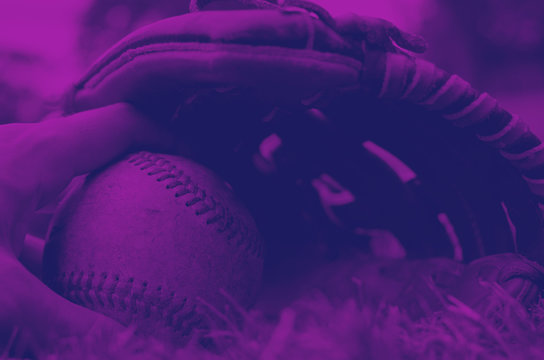 Abstract colorful purple baseball image with ball and glove.