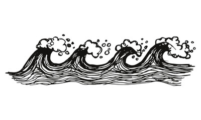 Fototapeta premium Small waves of sea with foam and spray vector. hand drawing isolated