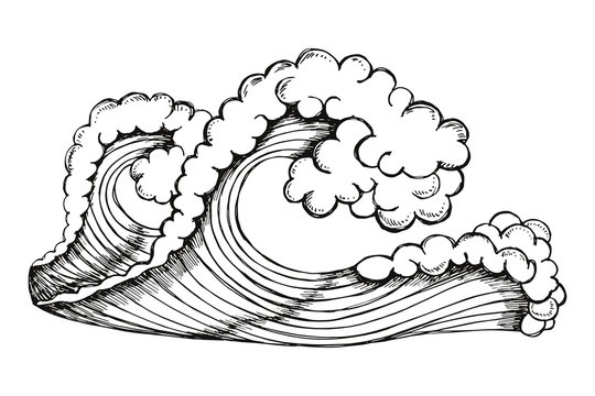 Sea waves with foam vector. hand drawing isolated