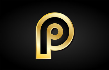 P gold golden letter logo icon design