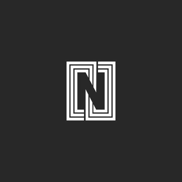 Letter N logo negative space monogram style. Graphic creative design element lines capital alphabet symbol.