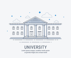 University, College, academy or shool building in modern vector style illustration. For web banner or landing page.