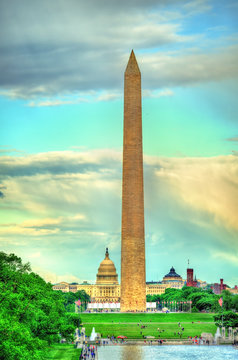 The Washington Monument and the United States Capitol on the National Mall in Washington, D.C.