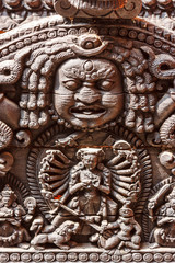 Statue and decorations of the temples in Durbar square, Kathmandu, Nepal