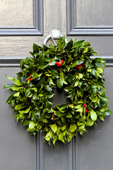 Holiday wreath at door