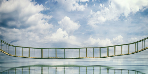 Bridge on blue sea and sky background. 3d illustration