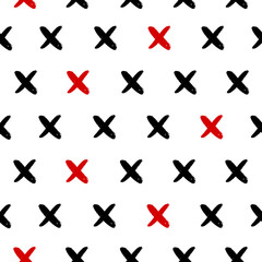 Seamless pattern with painted crosses. Vector abstract background in minimalistic style, artistic texture