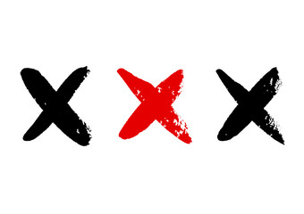 Set of ink painted crosses. Vector collection