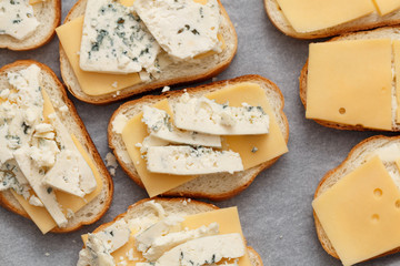 slices of white bread fresh italian bruschetta with cheese