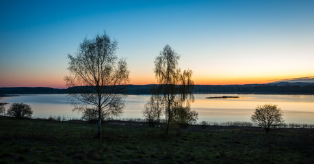Dawn over the lake Pozezdrze on Masuria, Poland