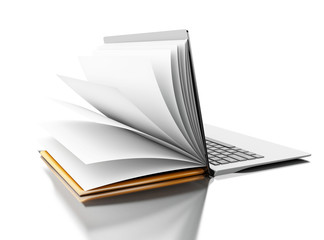 3d Open book turns into an open laptop