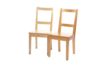 Two isolated wooden chairs stand near each of other