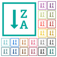 Alphabetically descending ordered list flat color icons with quadrant frames