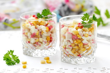Salad with crab sticks and sweet corn