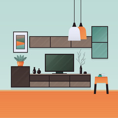 Living room interior . Furniture in flat style . Vector illustration.