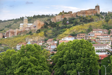 Fototapeta na wymiar view of the Narikala, ancient fortress and old city in Tbilisi, capital of Georgia