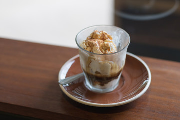 Affogato is a coffee with vanilla ice cream.