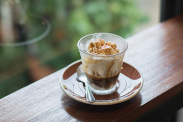 Affogato is a coffee with vanilla ice cream.