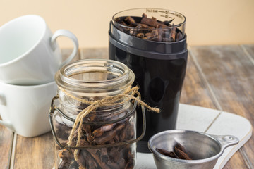 Homemade mesquite coffee.