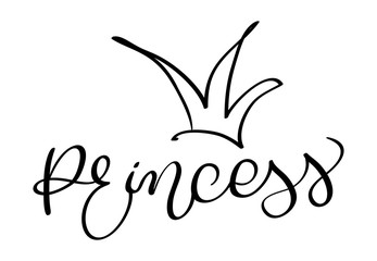 princess word with crown on white background. Hand drawn Calligraphy lettering Vector illustration EPS10