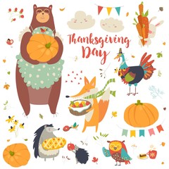 Thanksgiving set with cute forest animals