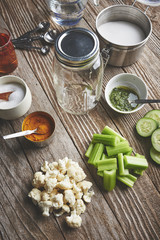 canning vegetables on a kitchen table