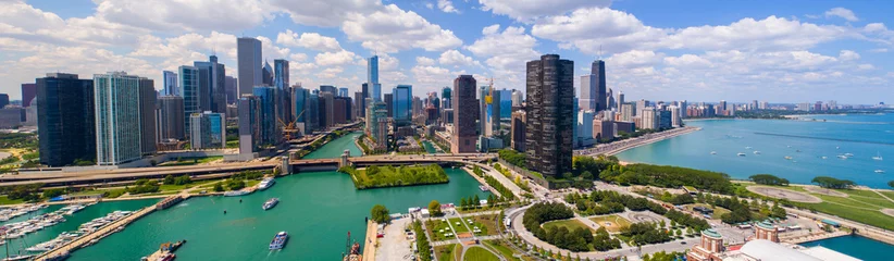 Foto auf Acrylglas Chicago Luftpanorama Downtown Dhicago Sommer 2017