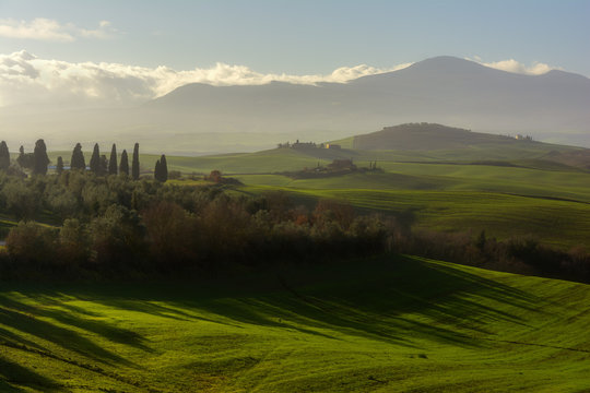 Hills of the Val d'Orcia, province of Siena, Tuscany, Italy.