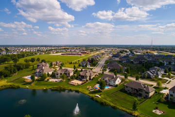 Naklejka premium Aerial image residential rural neighborhood in Bettendorf Iowa