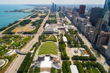 Fotobehang Aerial image of Millennium Park Downtown Chicago © Felix Mizioznikov