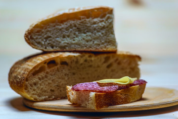 Sandwiches with salami and cheese