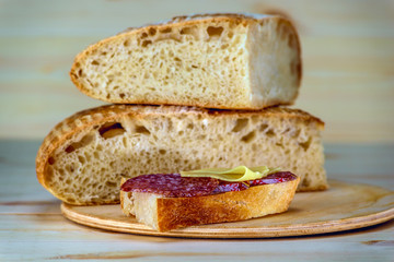 Sandwiches with salami and cheese