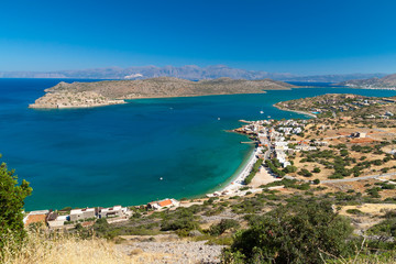 Fototapeta na wymiar Mirabello Bay view with Spinalonga island on Crete, Greece