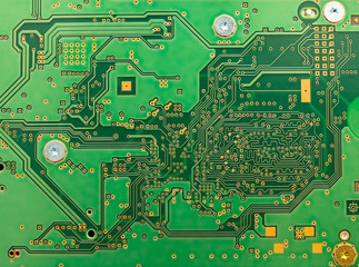 Green circuit board of a modern computer IT component