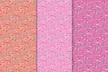 Geometric backgrounds. Set of red and pink seamless patterns