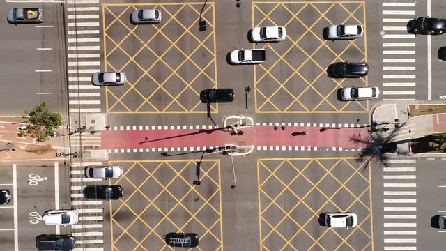 Top View of Many Cars Crossing