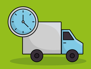 cargo truck and clock  icon over green background colorful design vector illustration