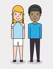 cartoon young man and woman smiling icon over white background colorful design vector illustration