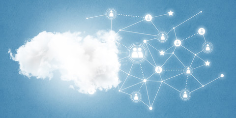 Lines and dots as networking idea drawn on blue background