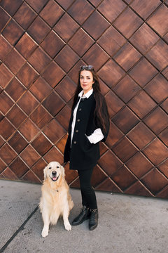 Charming brunette with a dog.