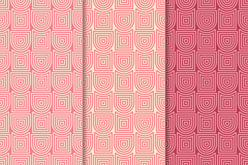Geometric set of cherry red seamless patterns for design