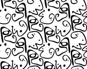 Abstract curvy shapes with dots black on white