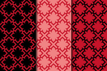 Dark red geometric backgrounds. Seamless patterns
