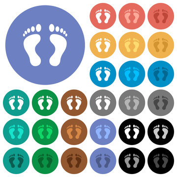Human Footprints round flat multi colored icons