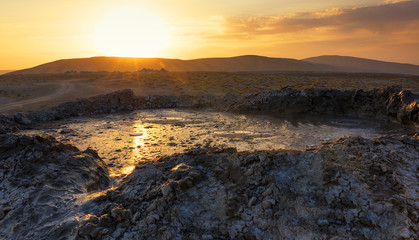 Mud volcanoes in Gobustan.Azerbaijan