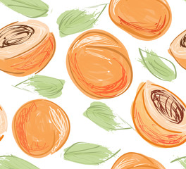 Hand drawn with pencils peaches on white